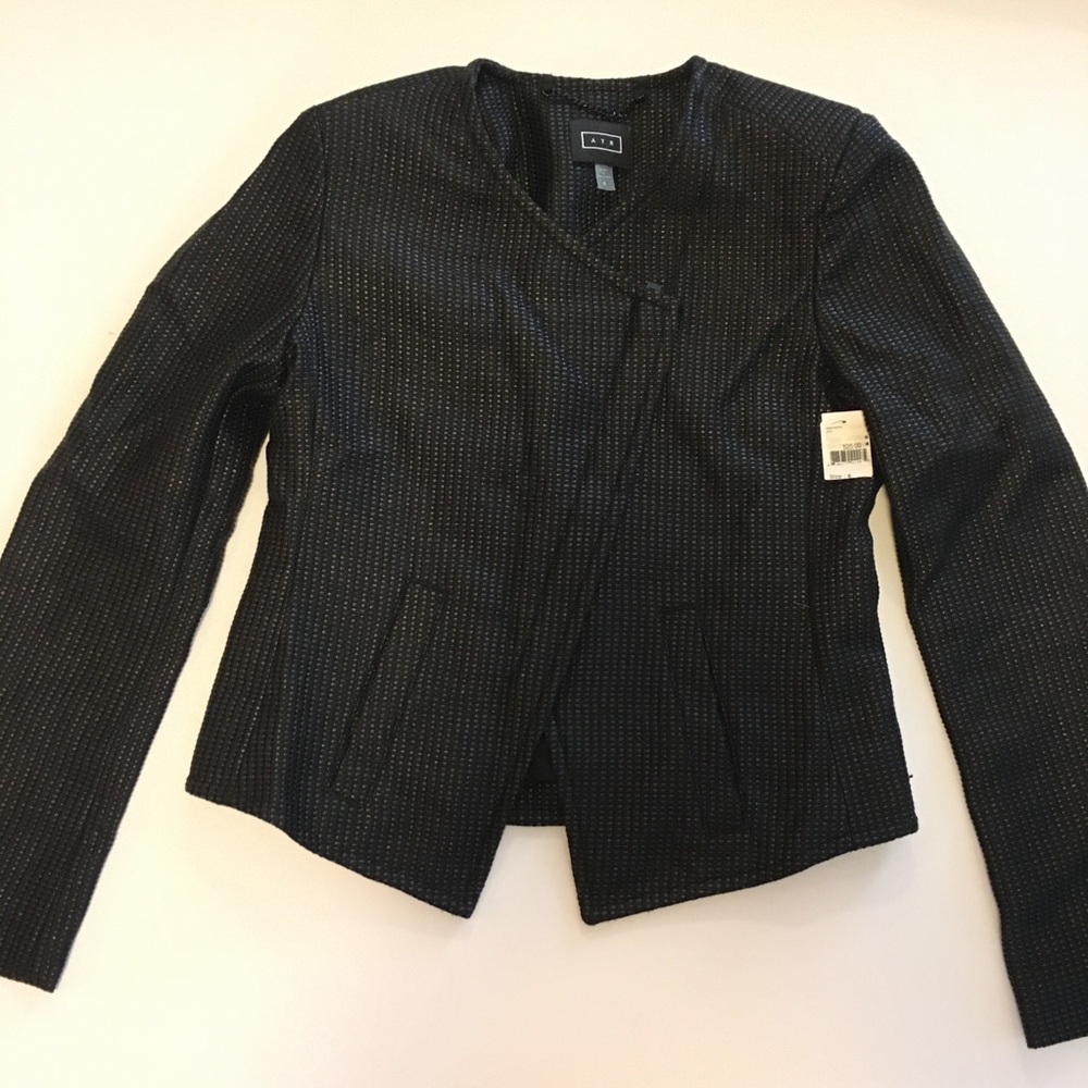 AYR Asymmetrical Moto Blazer Navy Black NWT $525